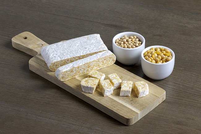 Fermented-Soybean-Tempeh-on-Wooden-Board